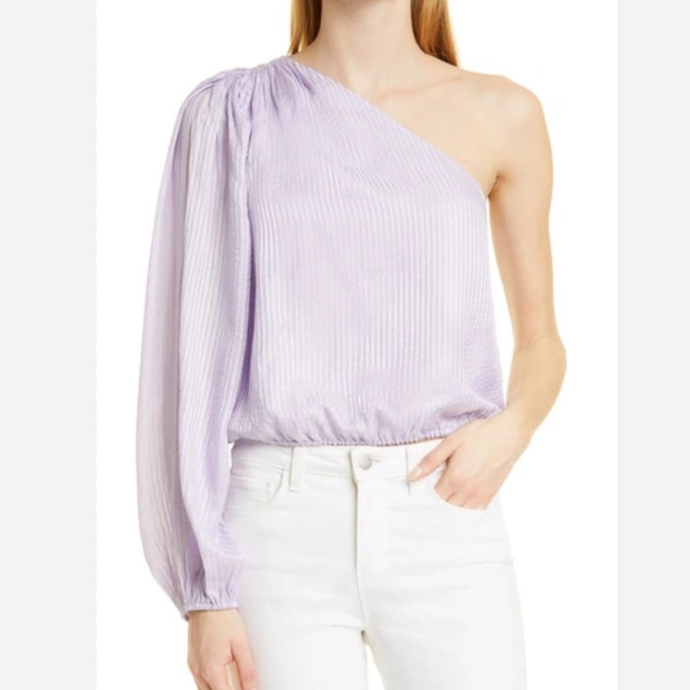 Cami NYC Lenore One Shoulder Top Size S Orchid Striped Cotton Silk Blend Preppy